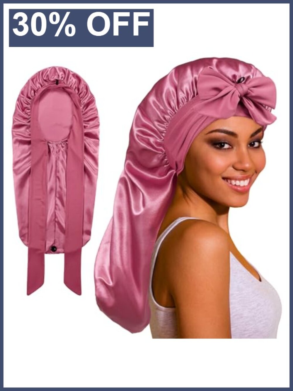 Long Satin Bonnet for Braids Curly Hair with Tie Adjustable Sleep Cap